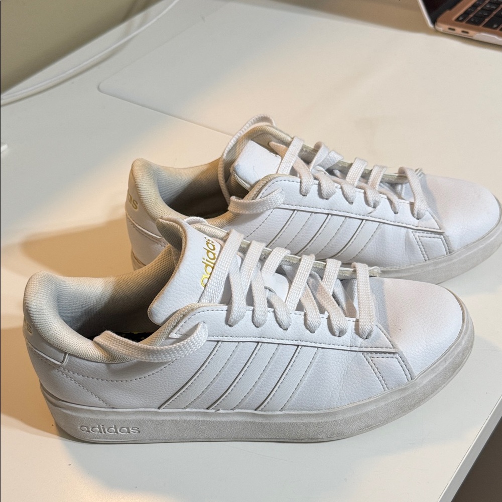 Adidas Women's White and Gold Sneakers